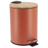 EVIDECO French Home Goods Terracotta Step Trash Can with Bamboo Lid and Foot Pedal, 2.5 Liter (0.6 Gallon) Capacity, Soft-Close,
