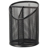 STORE 2508 Mesh Metal Large Pen Stand & Makeup Brush Holder with Three Partitions Black