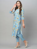 Gosriki Women'S Cotton Blend Floral Straight Kurta With Pant (Pahal-Gs_Blue_L),Blue,,B0CGD84ZPH