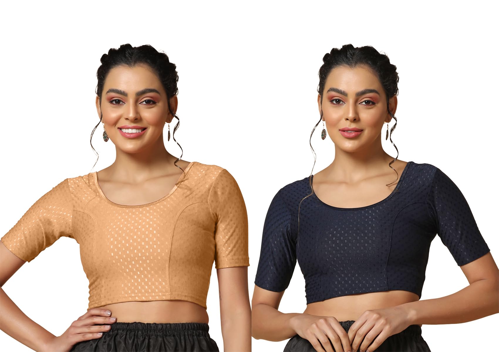 Toplot Cotton Blend Lycra Stretchable Readymade Blouses Pack Of 2 (Combo-5058-Crm-Nvy-42),Cream-Navy Blue,42,B0CV585FDS