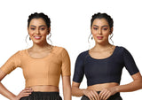 Toplot Cotton Blend Lycra Stretchable Readymade Blouses Pack Of 2 (Combo-5058-Crm-Nvy-42),Cream-Navy Blue,42,B0CV585FDS