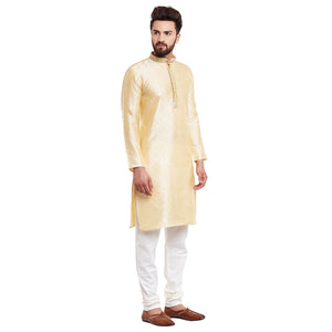 Sojanya (Since 1958 Men'S Golden Bronze Jacquard Silk Kurta & Churidaar Pyjama
