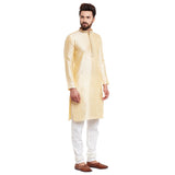 Sojanya (Since 1958 Men'S Golden Bronze Jacquard Silk Kurta & Churidaar Pyjama