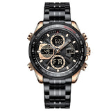 Naviforce Men'S Sport Watches Digital Analog Quartz Waterproof Multi-Functional Military Stainless Steel Watch For Men