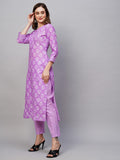 Anni Designer Women'S Cotton Blend Printed Straight Kurta With Pant (Kidya Purple_S_Purple_Small),Purple,S,Cotton Blend,Regular,Kurta