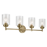 KICHLER Winslow 30 4-Light Vanity Light with Clear Seeded Glass in Natural Brass for Bathroom Vanity, Luxe Industrial, (30 x 9.2