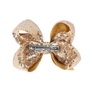 AMYDECOR 6 Inch Gold Sparkly Glitter Sequin Hair Bows for Girls Toddlers Kids Children Teenage (2PCS)