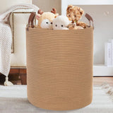 Caroeas XX-Large Cotton Rope Basket, 20'' x 16'' Cotton Leather Handles, 80L Woven Baby Woven Laundry Blanket for Toys, Collapsi