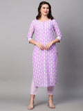 Anni Designer Women'S Cotton Blend Traditional Straight Printed Kurta With Pant Set (Danapa Purple-Fbf001_M_Purple_Medium),Purple,M,Cotton Blend,Regular,Pants