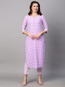 Gosriki Women'S Cotton Blend Traditional Straight Printed Kurta With Pant Set (Danapa Purple-Fbf001-Gs_Xl_Dark Blue_X-Large),Purple,,B0BSTXCXV7