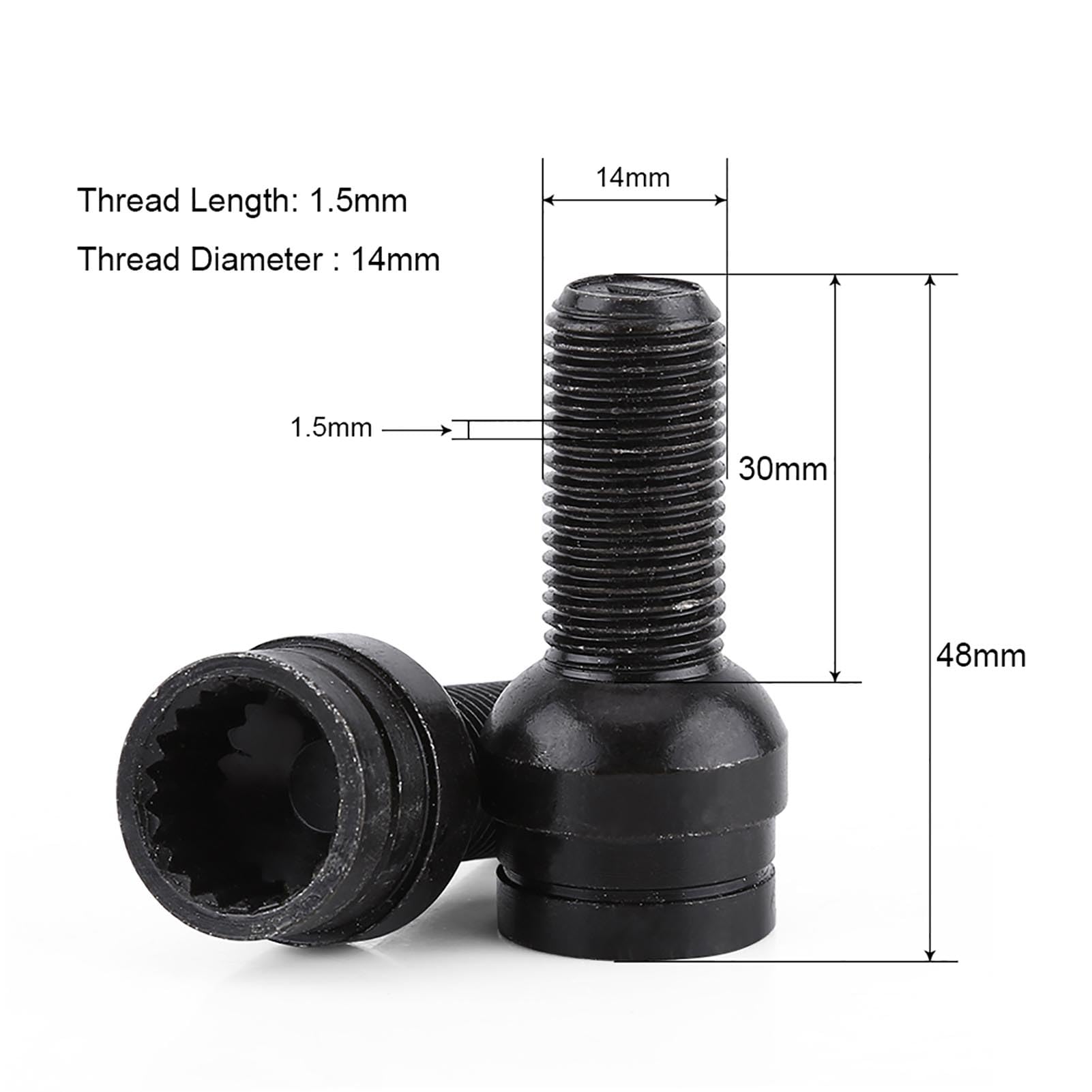 Locking Wheel Nut Set, 4Pcs M14*1.5MM Steel Wheel Bolt Lock Lug Nut Set with Key Replacement Accessories Black