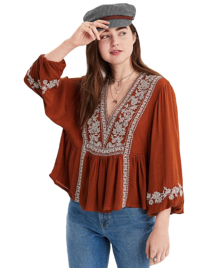 Anni Designer Women'S Tunics Tops Rayon Viscose Embroidered Short Top For Women (Sujan Brown_L_Brown_Large),Brown,L