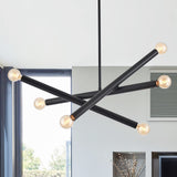 VANZARLA Black Sputnik Chandelier for Dining Room, Modern Pendant Light Kitchen, 6-Light Adjustable Hanging Light Fixture for En