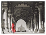 Woman In Traditional Sari Walking Towards Taj Mahal (Bw)-Paper Art-34,,X26,,