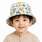 Vritraz Kids Safari Bucket Hat | For Boys Girls Toddler Baby, Jungle Forest Wildlife Print Sun Protection Hats | Wide Brim Summe
