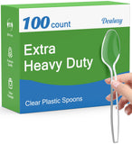 Dealusy 100 Count Clear Plastic Spoons Disposable, BPA-Free, Heat Resistant, Solid and Durable Disposable Spoons Heavy Duty Bulk