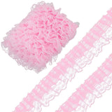 CABODYALS 11 Yards Pink Ruffle Pleated Lace Trim Double Layer Ruffled Edge Tulle Ribbon Gathered Embroidered Fabric Applique Tri