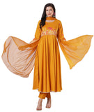 Gosriki Women'S Rayon Viscose Anarkali Embroidered Kurta With Pant & Dupatta (Sikaro Yellow-Gs_M_Yellow_Medium),Yellow,,B0DTK62XMC