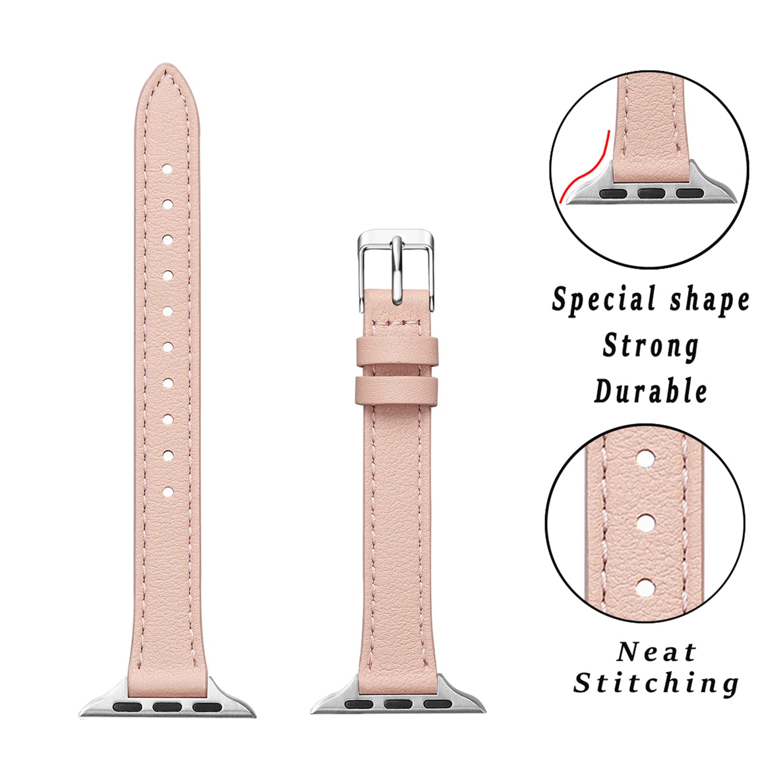 STIROLL Slim Leather Bands Compatible with Apple Watch Band 38mm 40mm 41mm 42mm 44mm 45mm 49mm,Top Grain Leather Watch Thin Wris