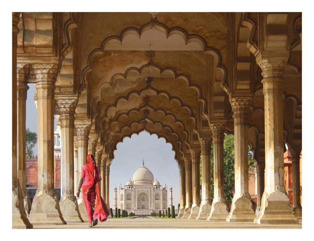 Woman In Traditional Sari Walking Towards Taj Mahal-Paper Art-26,,X20,,