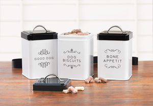 Amici Pet Pet Treat Collection, , Sparky Dog Biscuits Metal Storage Canister, 36 oz, White