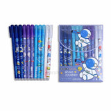 Parshya 12 Pcs Cute Space Theme Erasable Gel Pens Set | 0.5mm Fine Tip Blue Ink | Write Erase Rewrite Pens for Kids Students | S