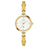 Timex Fria Analog Watch For Women With White Round Dial & Gold Brass Bracelet Band Water Resistant Women'S Wrist Watches - Twel1