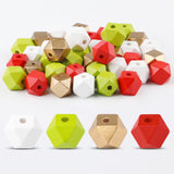40PCS Geometric Wood Beads,16mm Natural Wooden Beads with Holes, Polygons Shape DIY Wooden Spacer Beads, Wooden Beads for Crafts