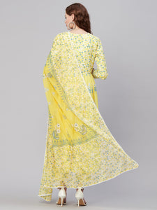 Gosriki Women'S Rayon Anarkali Printed Kurta With Pant & Dupatta (Renu-Yellow-Gs_S_Yellow_Small),Yellow,,B0CFLZST4B