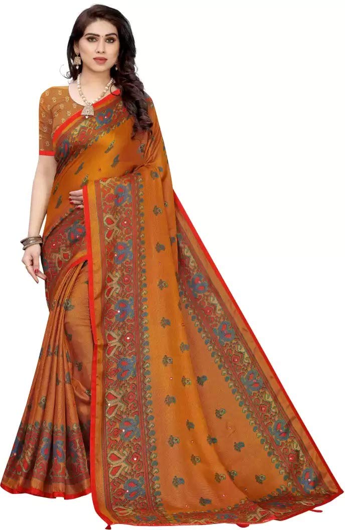 Anni Designer Women'S Jute Silk Woven Design Mirror Work Saree With Blouse Piece (Yellow),Yellow,5.5 meters