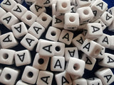 ChangJin 120PCS White Plastic Cube Alphabet Beads Black Letter 10x10mm W/4mm Hole for Jewelry Making (White Beads A 120PCS)