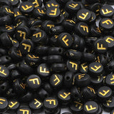XIENBAOFU 100PCS Letter Beads 4X7mm Acrylic Alphabet Beads Gold Black Letter F Flat Round for Jewelry Making Bracelet Necklace K