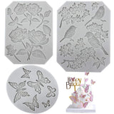 3 Pack Butterfly Rose Flower Stems Birds Blossoms Silicone Fondant Mold, for Making Chocolate Fondant Jelly Polymer Clay Soap Cr