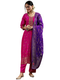 Libas Womens Woven Design Silk Blend Straight Kurta With Palazzos And Dupatta