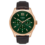 Timex Analog Watch For Man With Green Round Dial & Brown Leather Strap Band Water Resistant Men'S Wrist Watches - Tw0Tg7634