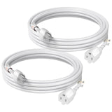 FIRMERST 15 Amp 10 Feet 3 Prong Extension Cord 14 Gauge 1875W White, 2 Pack