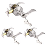 Gobrico 3 Pack Keyed Alike Satin Nickel Wave Door Lever Handles, Keyed Entry Knobs with Lock for Exterior Entrance Door