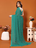 Satrani Womens Georgette Foil Print Saree With Unstitched Blouse Piece(3066S2125N_Green)
