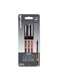 uni-ball On Point Stay Gold Eye Broad Rollerball Handwriting Pens 3 Pack in Black, Blue and Red Ink