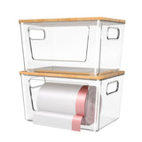 spospo 2 Pack Trash Bag Holder with Bamboo Lid, Stackable Trashbag Dispenser, Extra Large Garbage Bag Holder for Kitchen Laundry