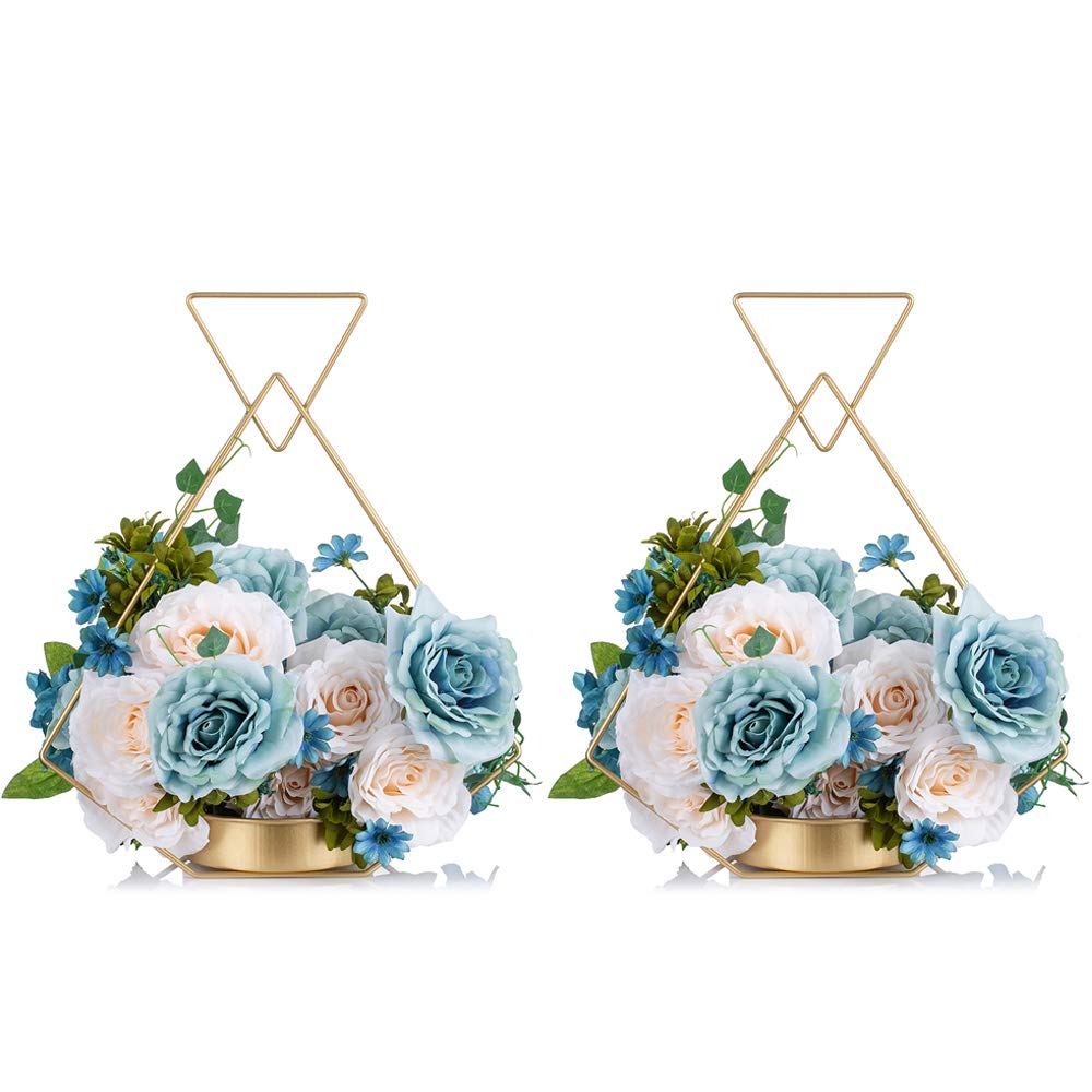 NUPTIO 2 Pcs Wrought Iron Portable Hanging Gold Flower Vase for Party Home Decor Wedding Gifts, Wedding Centerpieces for Tables,