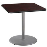 National Public Seating NPS 36 Square Cafe Table with Round Base, 36 Height, Particleboard Core/T-Mold, Mahogany Top, Grey Frame