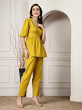 Stylum Women'S Embroidered Cotton Blend Co-Ord Set (In, Alpha, 2Xl, Regular, Yellow)