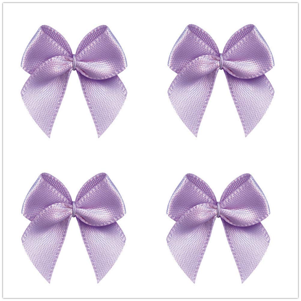 50pcs Mini Satin Ribbon Bows Ribbon Flowers 25mm x 26mm Appliques DIY Craft for Sewing, Scrapbooking, Wedding, Gift (Purple)