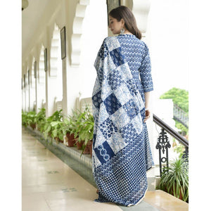 Gosriki Women'S Cotton Blend Anarkali Printed Kurta With Pant & Dupatta (Damini Blue-Gs_Xl_Blue_X-Large),Blue,,B0C541X3J7