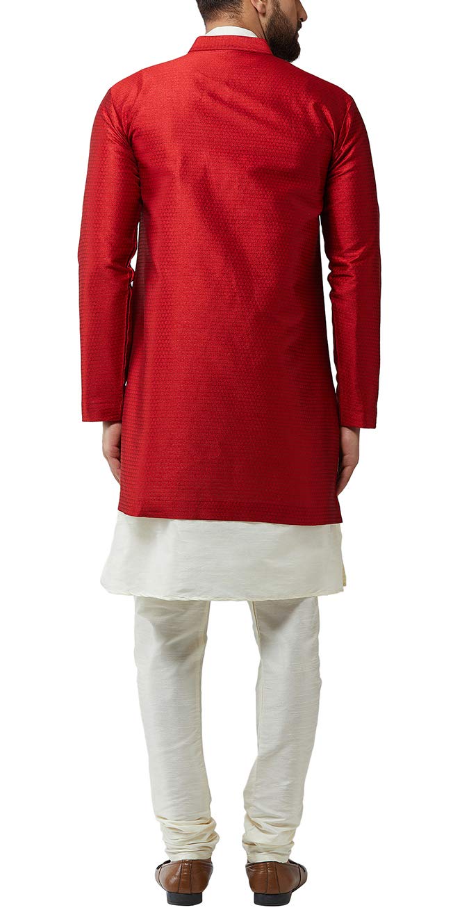 Sojanya (Since 1958 Men'S Silk Blend Cream Kurta Churidaar Pyjama & Maroon Jacket Combo Size 42