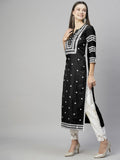 Anni Designer Women'S Cotton Blend Embroidered Straight Kurta (Stho-Black-Nw_L_Black_Large),Black,L,Cotton Blend,Regular,Kurta