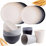 Rubtlamp Wheat Straw Dinnerware Sets, 16PCS Plastic Dinnerware Set for 4, Wheat Straw Plates and Bowls Sets, Unbreakable Dinnerw