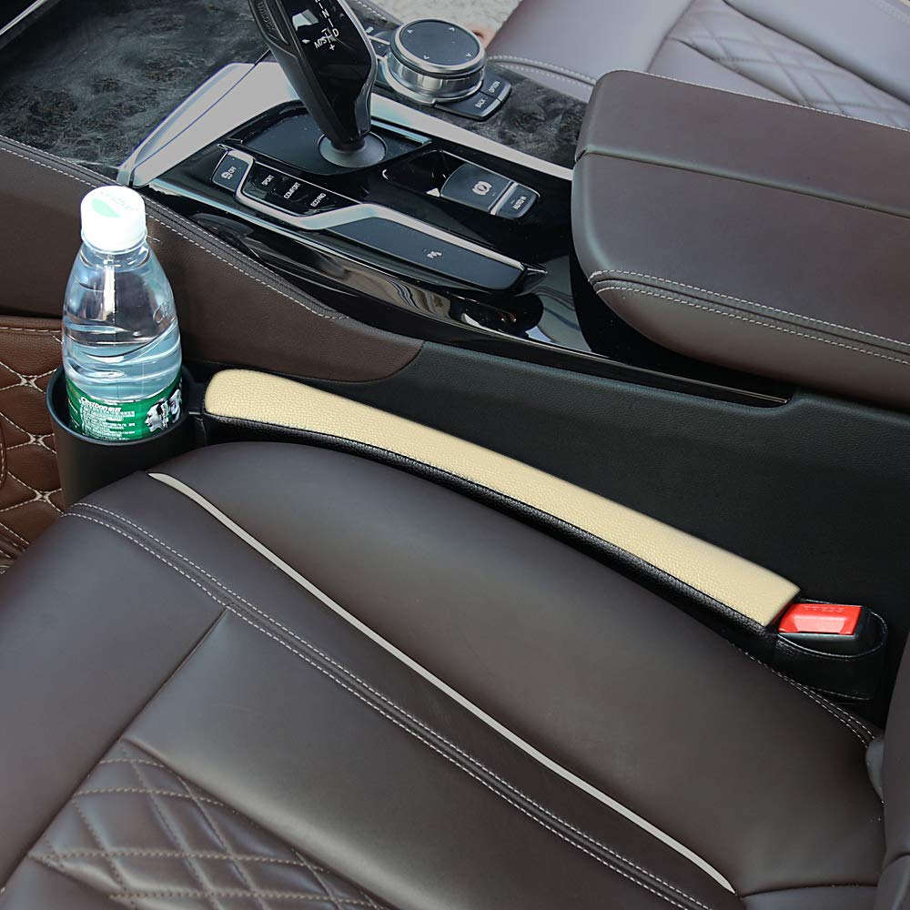 Supin 2 Prices Car Seat Gap Filler Pad PU Leather Console Side Pocket Organizer and one Cup for Cellphone Wallet Coin Key (Black