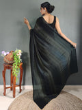 Satrani Womens Georgette Printed & Ready To Wear Saree With Unstitched Blouse Piece (3374S364Na_Baige &Sea Blue &Black3)